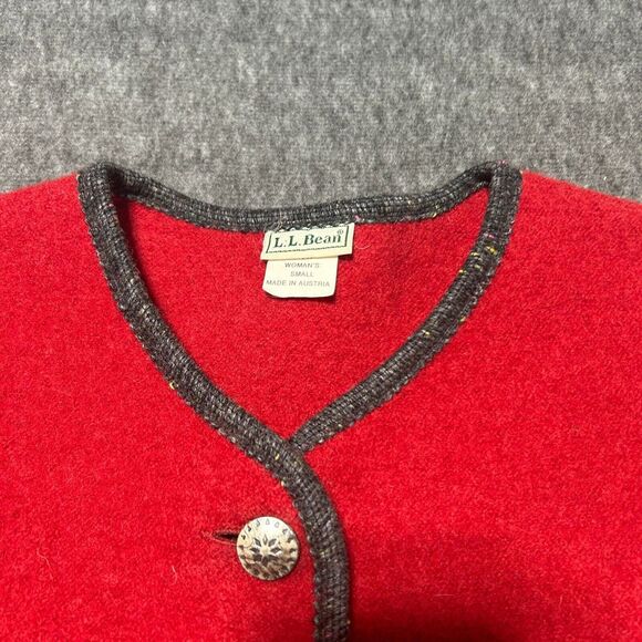 LL BEAN Pure Wool Cardigan Jacket Small‎ Womens Red Made In Austria Coat - Picture 4 of 9